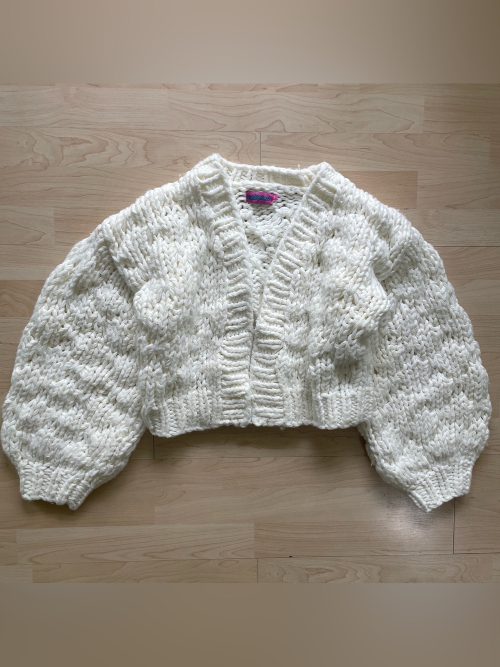 Edikted Chunky Ivory Cable Knit Cropped Cardigan